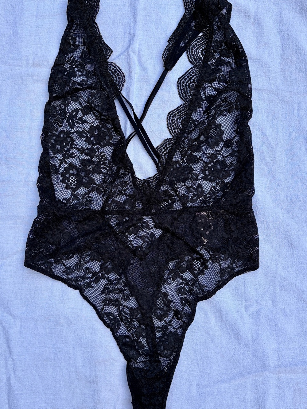 Victoria's Secret Black Floral Lace Halter Teddy Bodysuit Size Medium